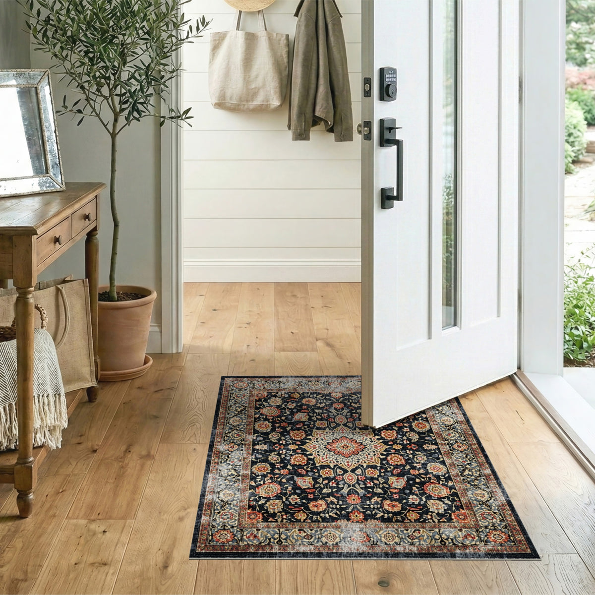 Multi-color and Patterns Black Persian Floral Area Rug