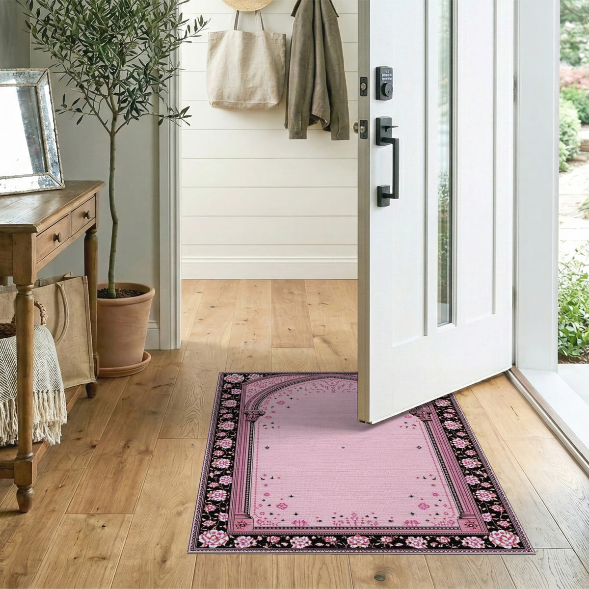 Pink Floral Arch Vintage Area Rug