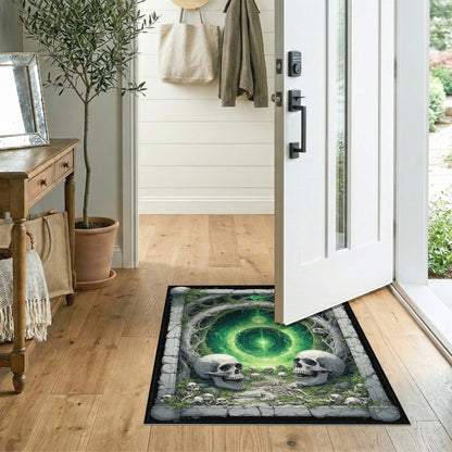 Green Skull Portal Abstract Area Rug