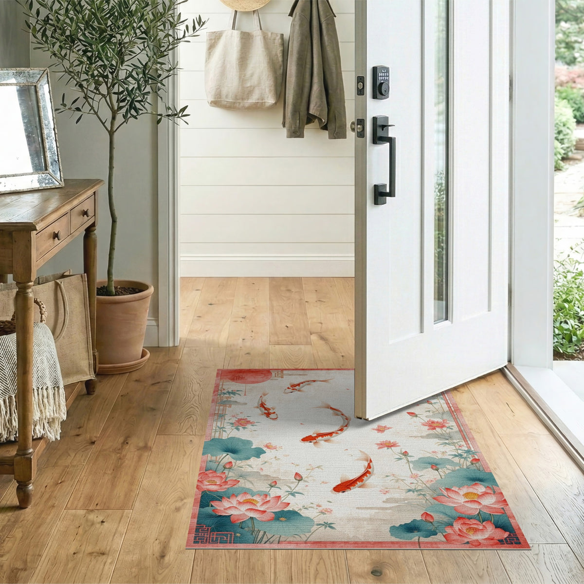 Red Koi Lotus Area Rug
