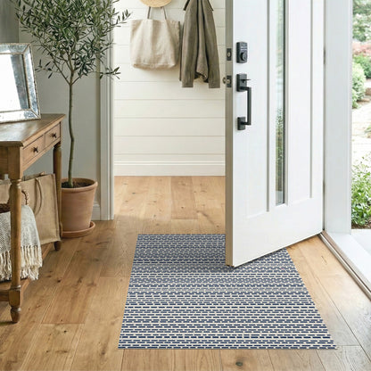 Navy Blue Geometric Striped Area Rug