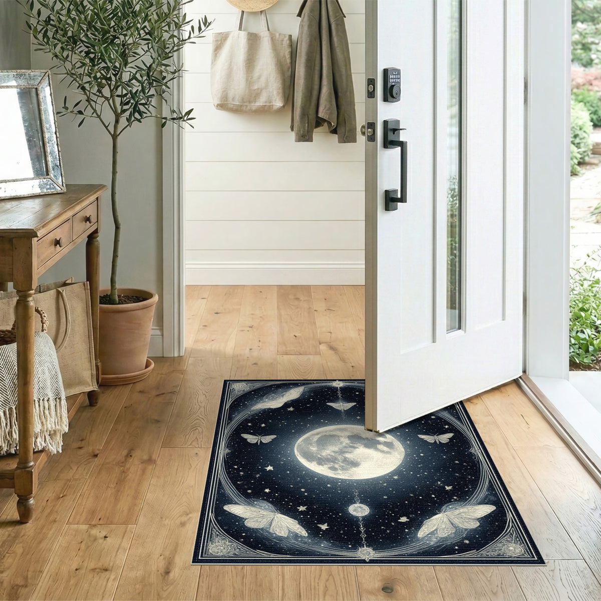 Moonlit Moth Celestial Area Rug