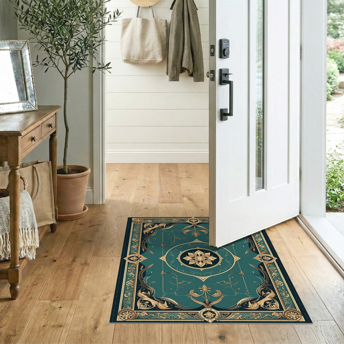 Blue and Teal Gold Persian Medallion Area Rug