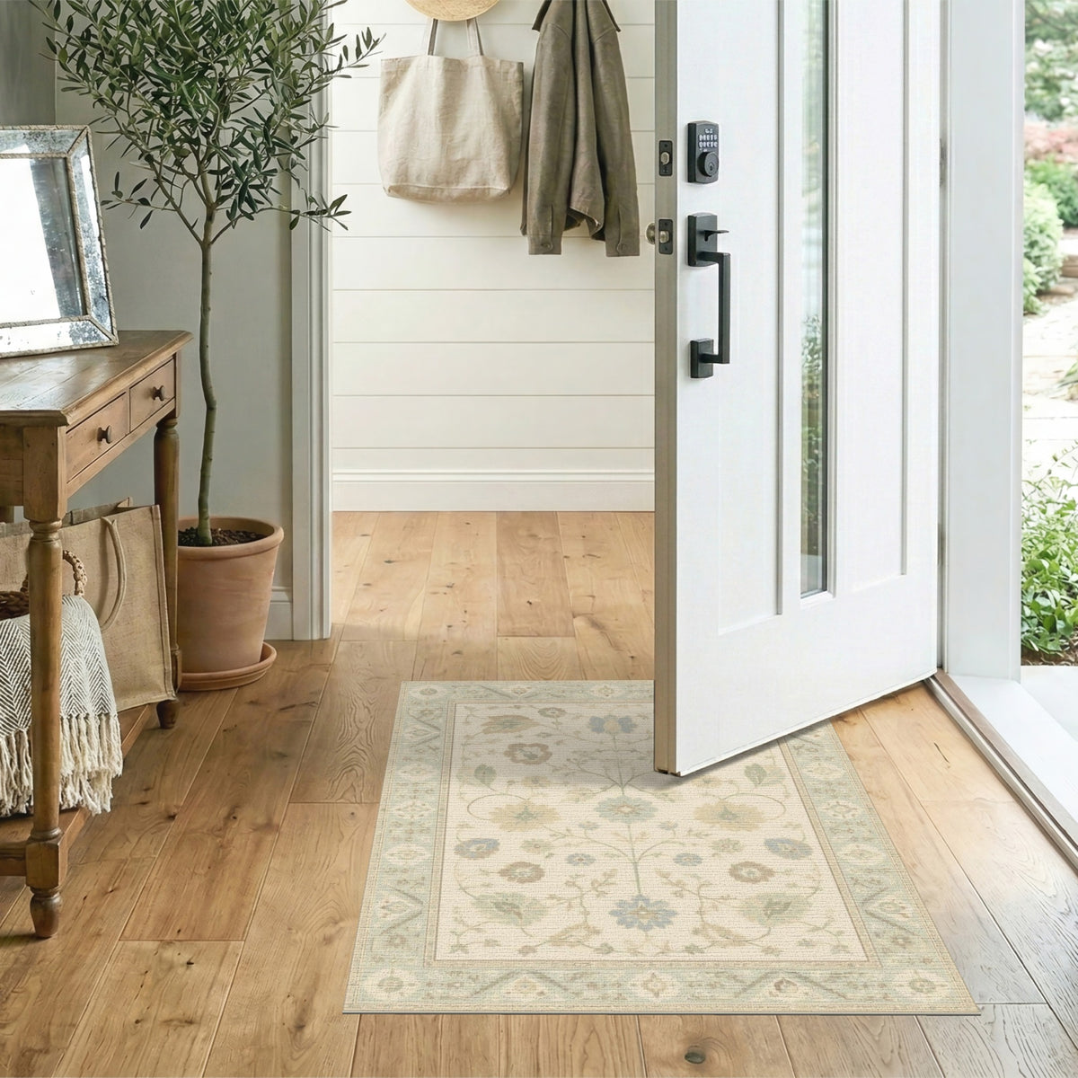 Blue Teal Floral Vintage Area Rug