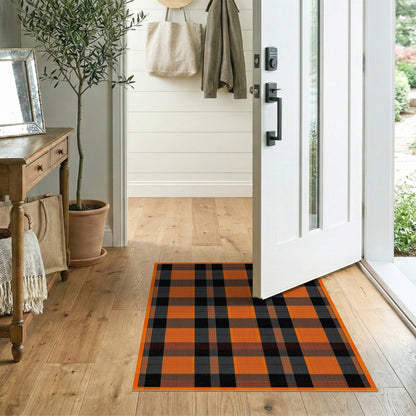 Orange Geometric Modern Orange Black Buffalo Check Area Rug