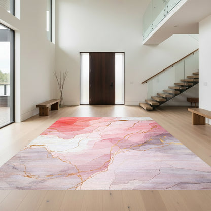 Abstract Blush Gold Veins Rug