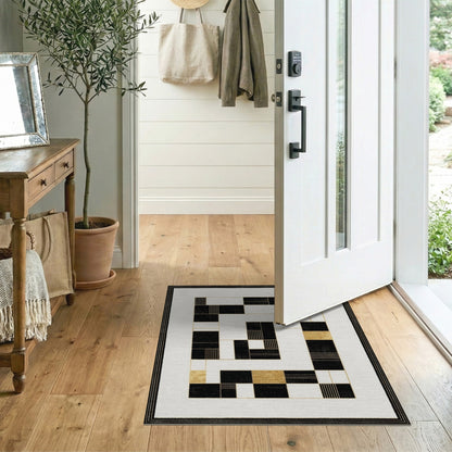 Black and White Black Gold Geometric Modern Area Rug