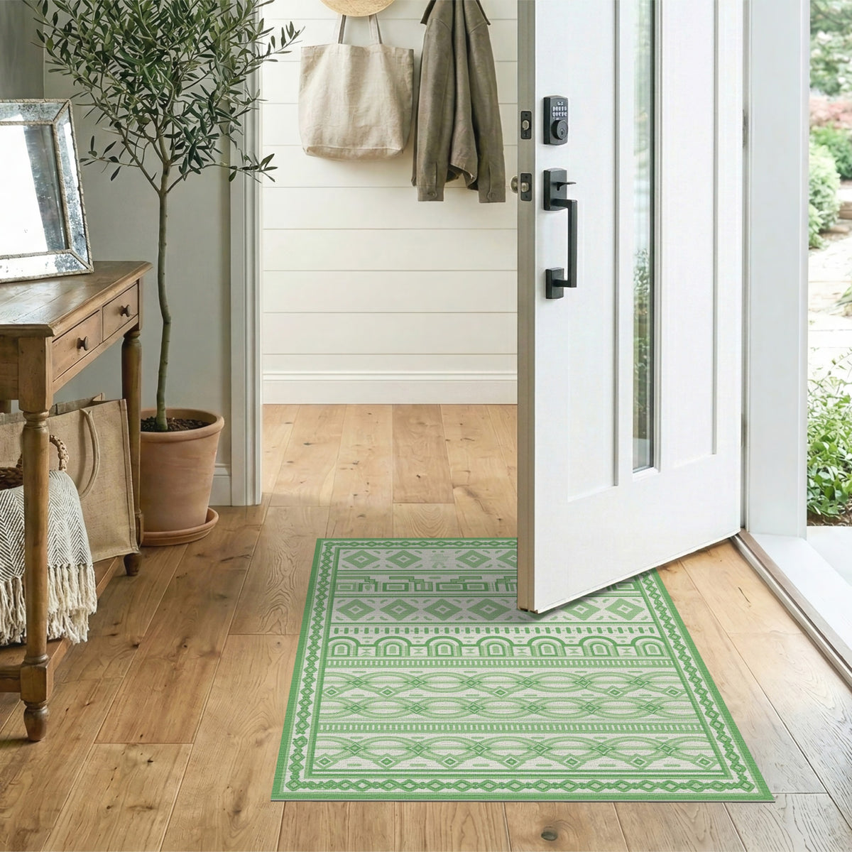 Green Geometric Diamond Green Area Rug