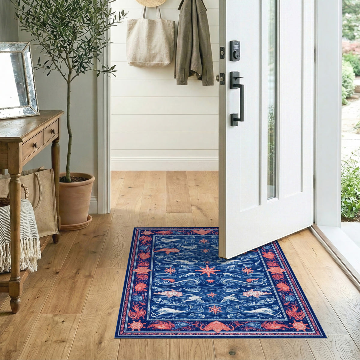 Blue Nautical Ocean Life Area Rug