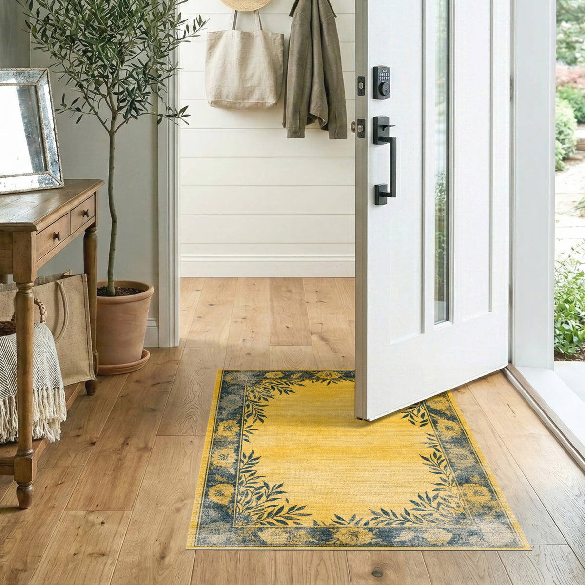 Yellow Floral Vintage Distressed Rug