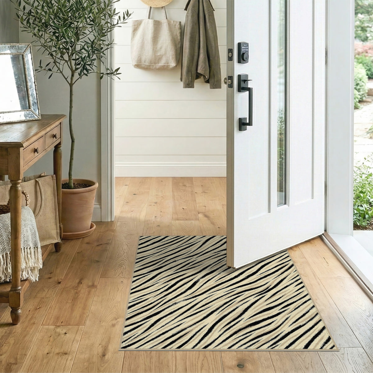 Zebra Stripe Beige Area Rug