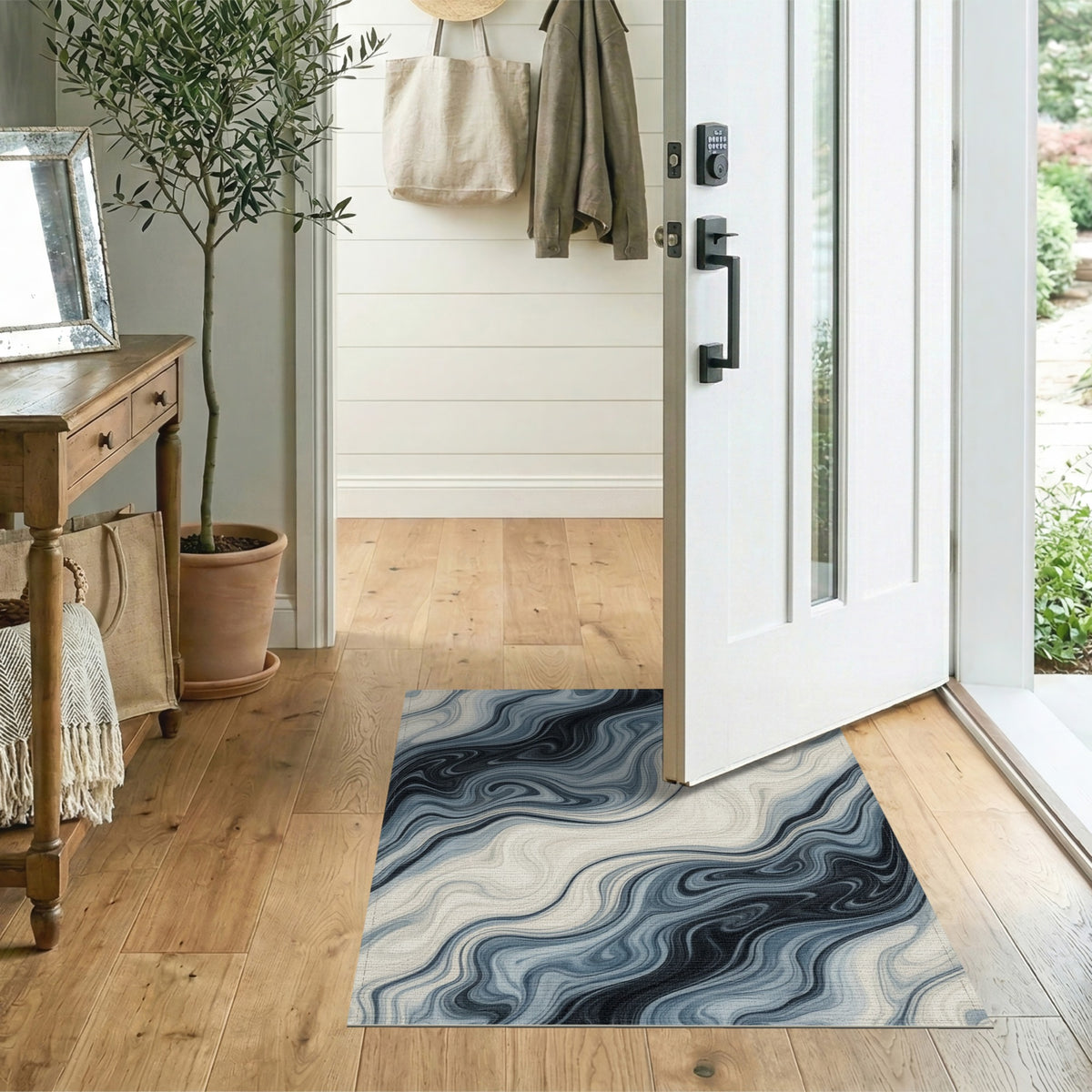 Abstract Area Blue Marble Swirl Abstract Area Rug
