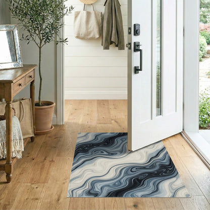 Abstract Area Blue Marble Swirl Abstract Area Rug