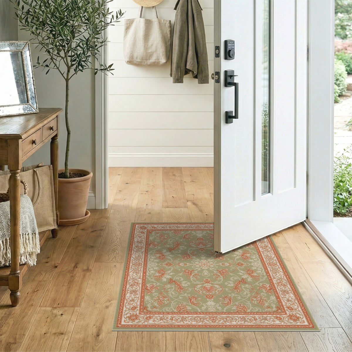 Green Floral Vintage Area Rug
