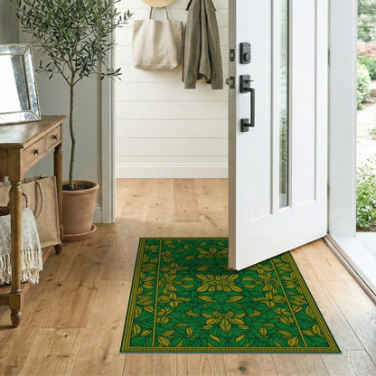 Green Floral Leaf Medallion Area Rug