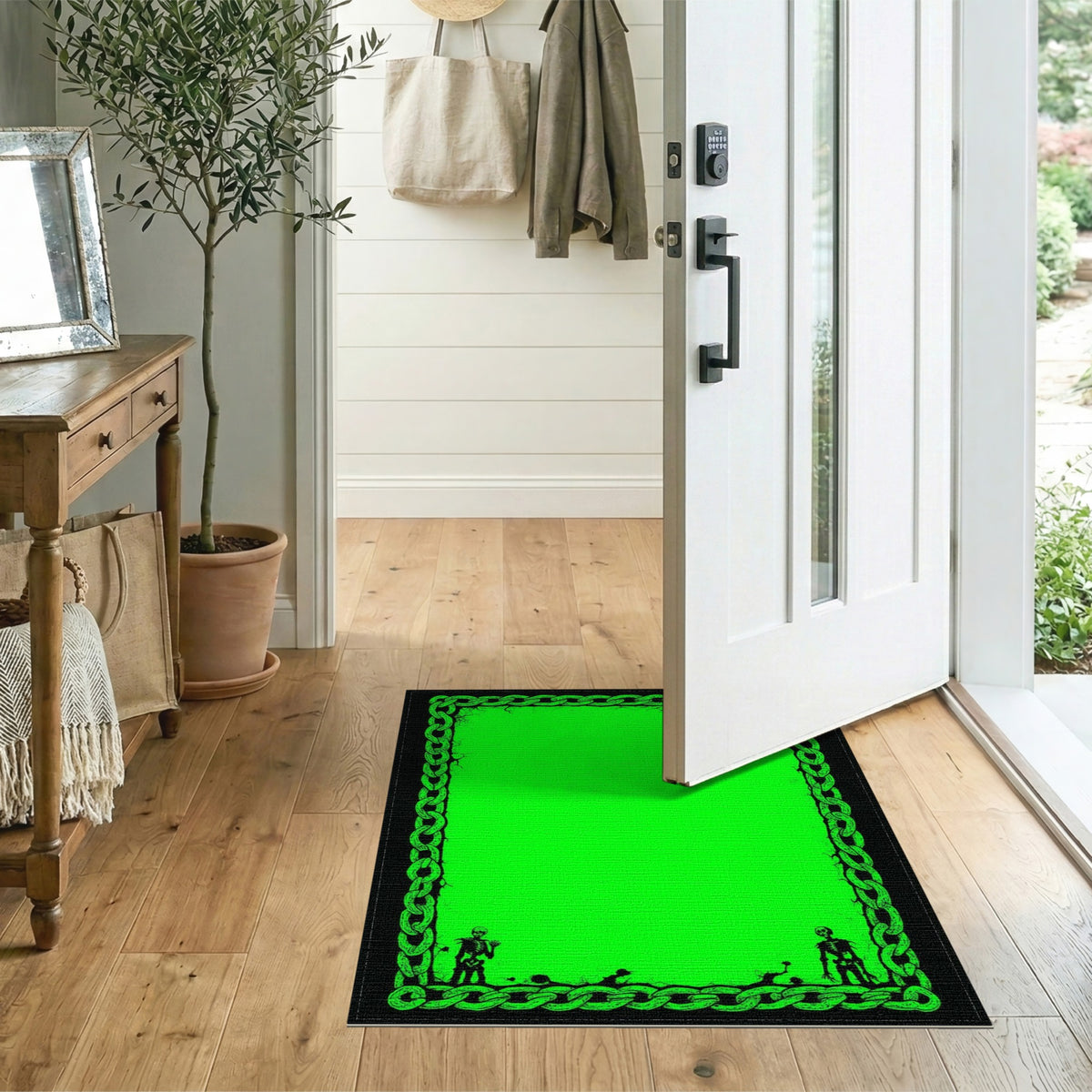 Green Distressed Chain Skeleton Area Rug