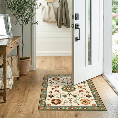 Green Sage Green Vintage Floral Area Rug