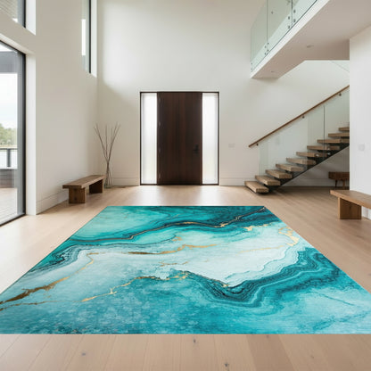 Teal Gold Veined Marble Rug