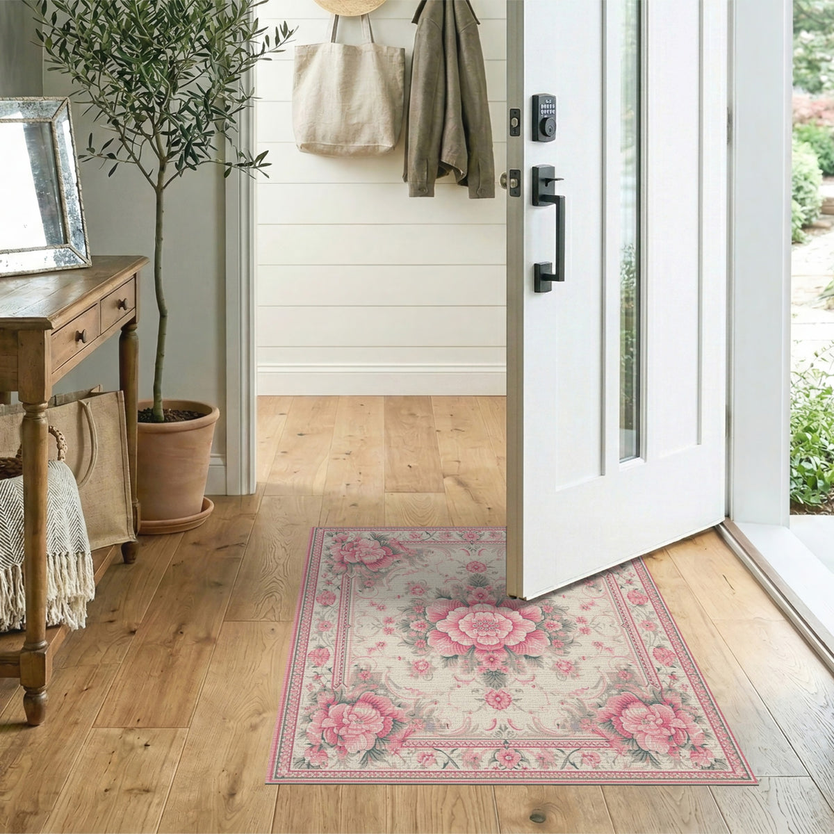Pink Peony Floral Vintage Area Rug