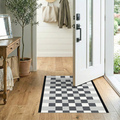 Black White Gradient Checkered Geometric Area Rug