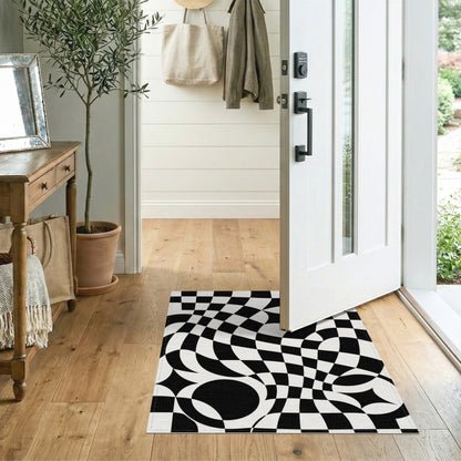 Black White Wavy Geometric Optical Area Rug