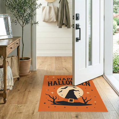 Happy Halloween Witch Hat Orange Area Rug