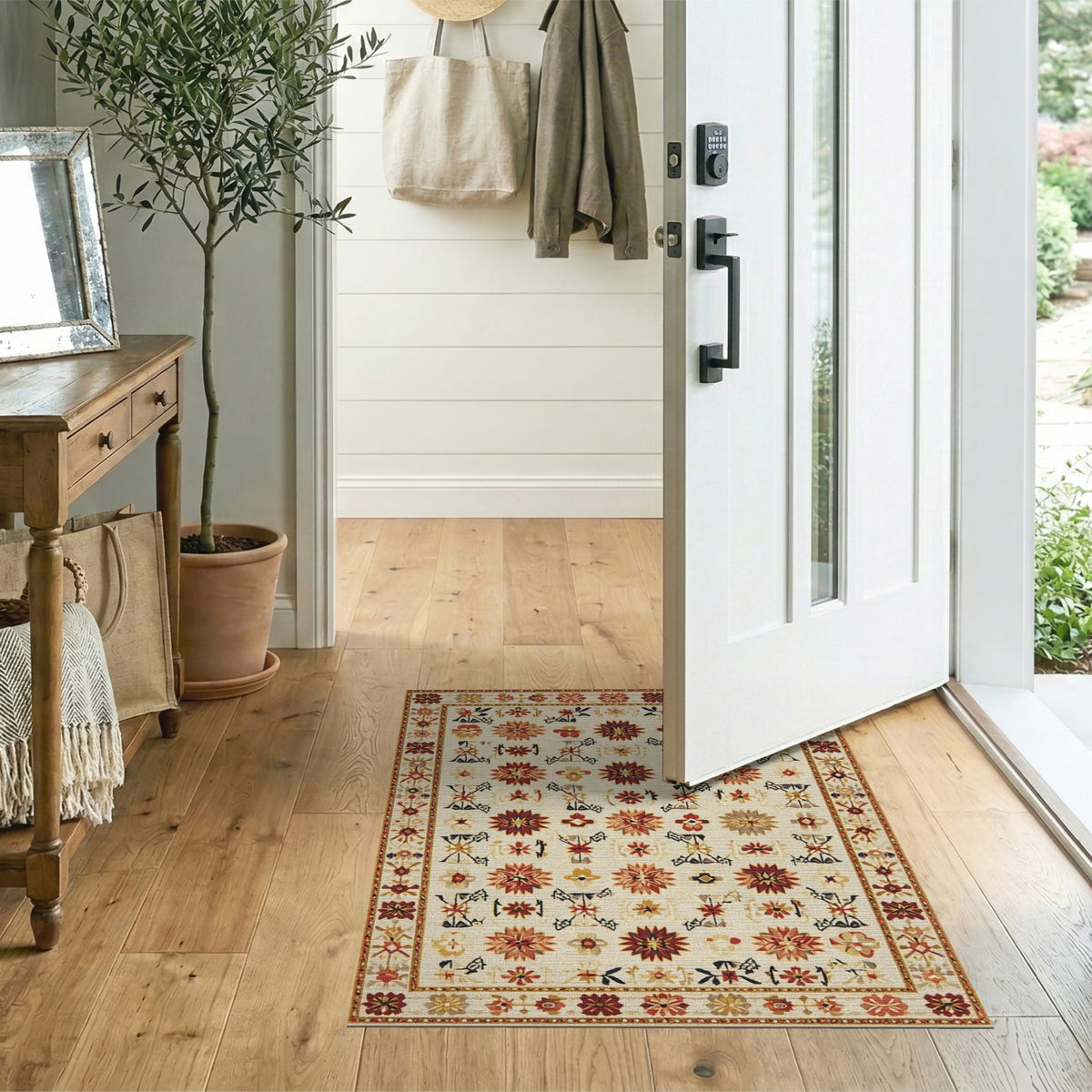 Beige and Neutral Beige Vintage Floral Medallion Area Rug
