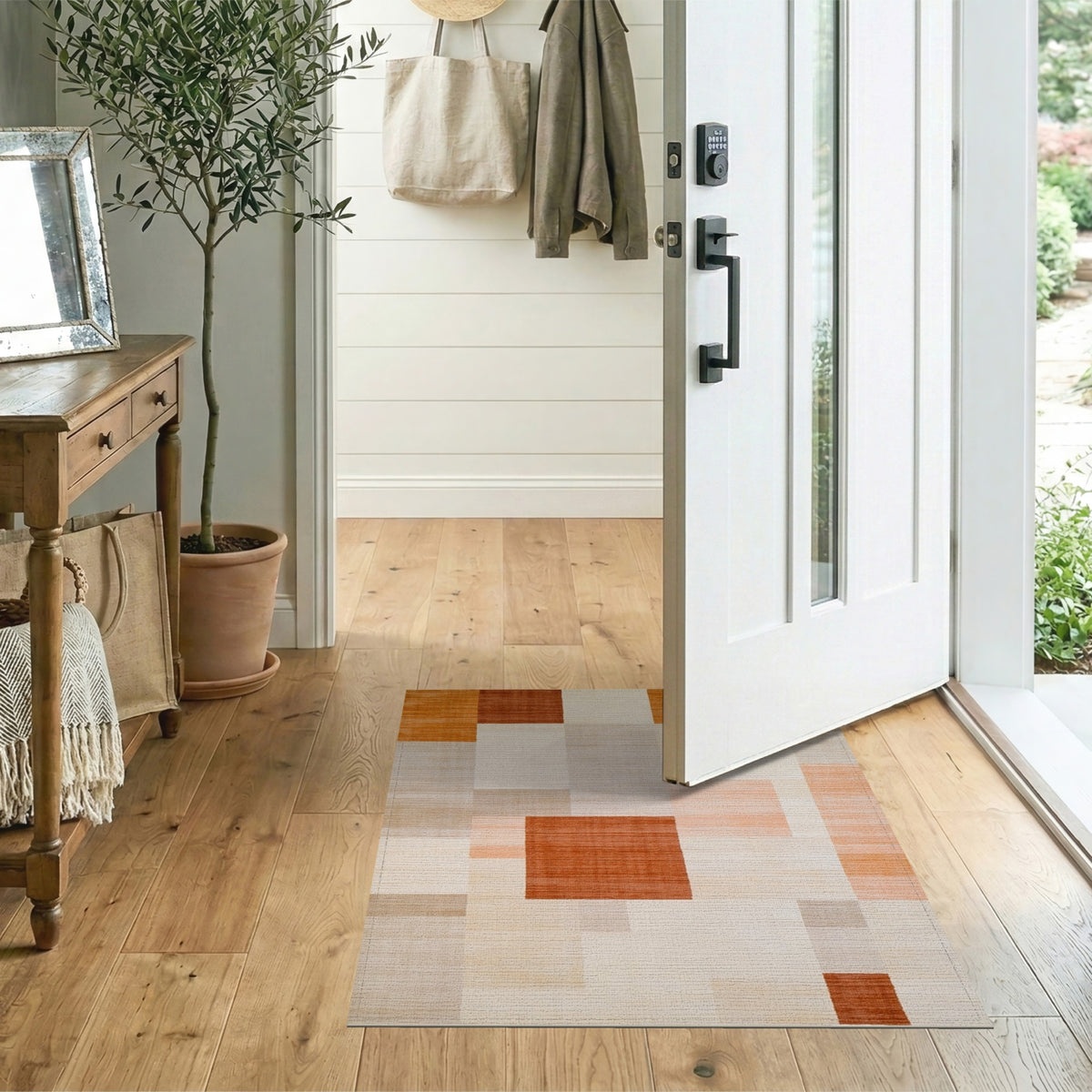 Orange Geometric Orange Block Area Rug