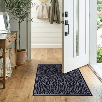 Navy Geometric Key Pattern Area Rug