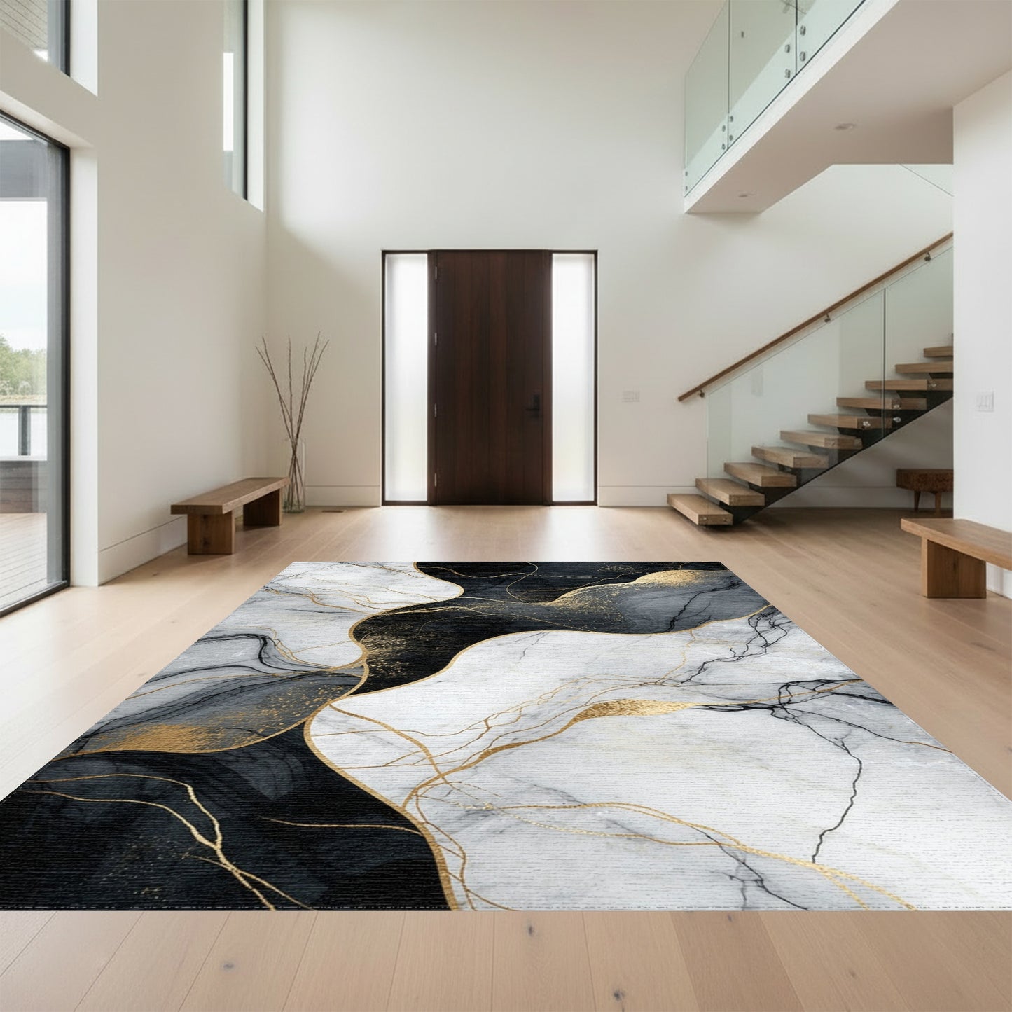 Black Gold Veined Marble Rug