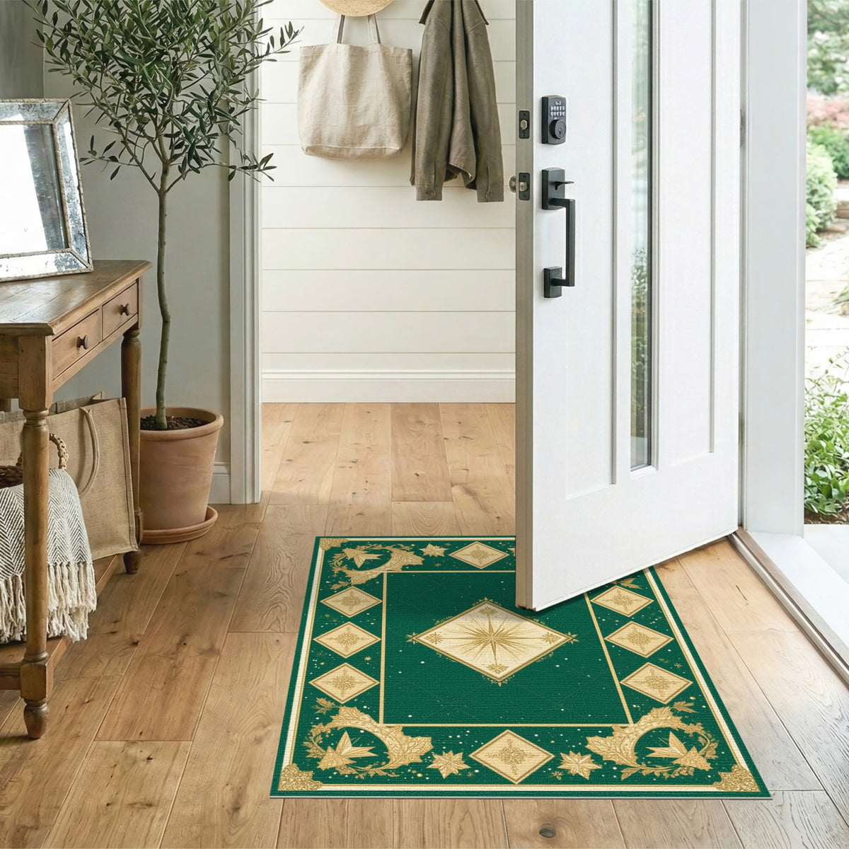 Green Gold Snowflake Starburst Area Rug