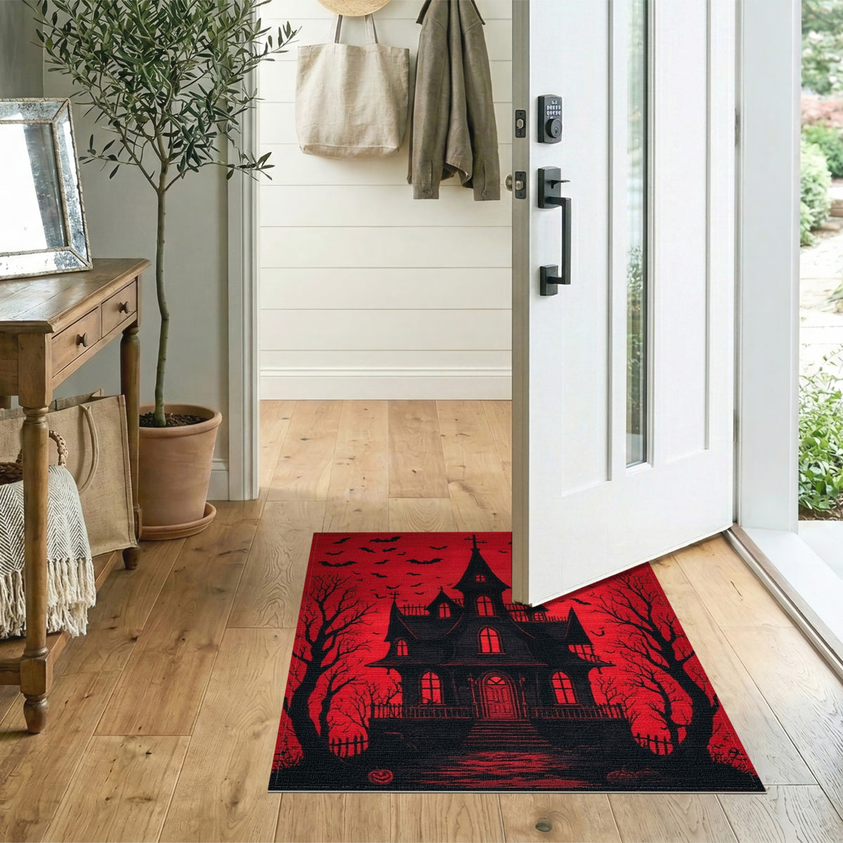 Haunted House Red Area Rug