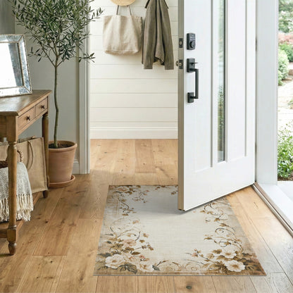 Vintage Beige Rose Floral Area Rug