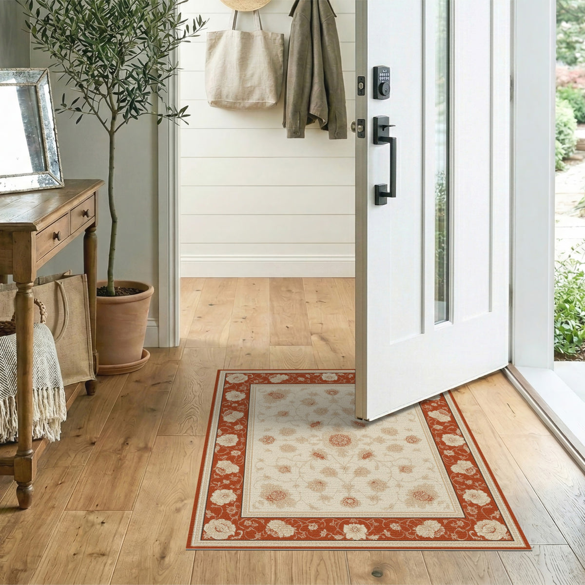 Red Floral Vintage Area Rug