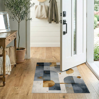 Geometric Blue Grey Gold Area Rug