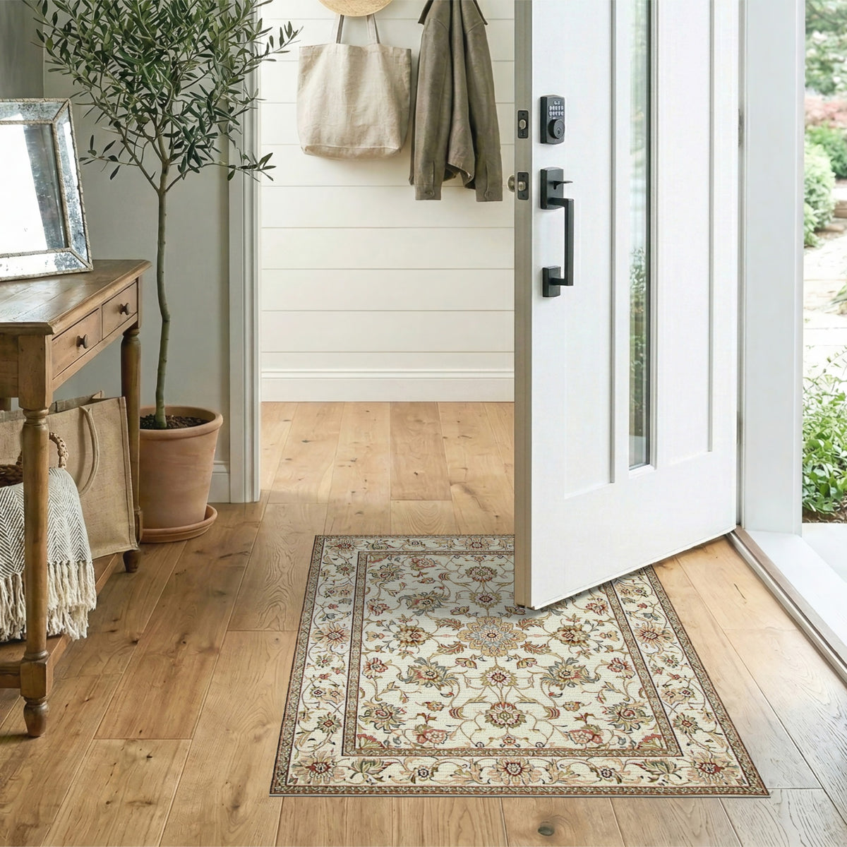 Beige Traditional Persian Floral Traditional Persian Area Rug