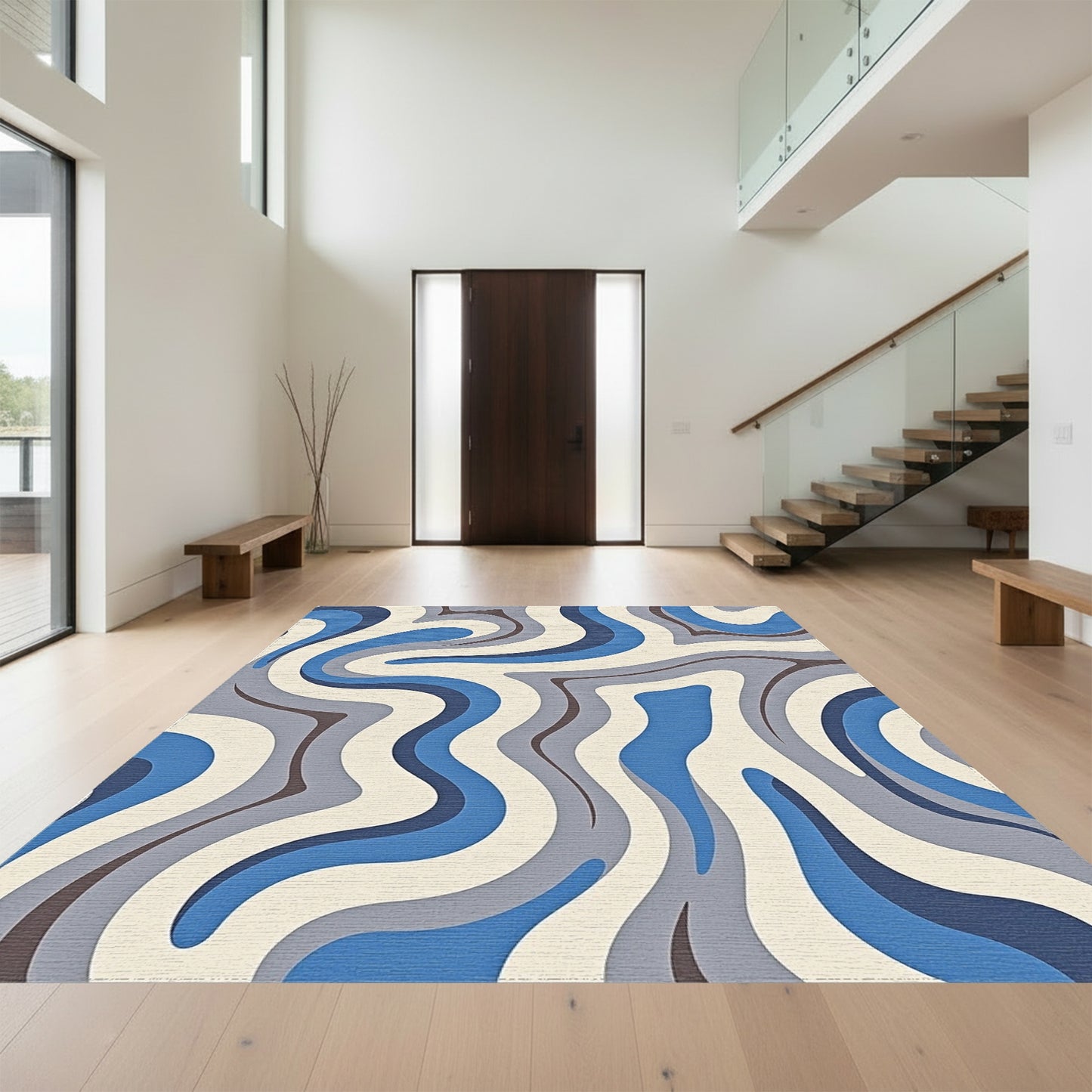 Blue Gray Wavy Abstract Rug