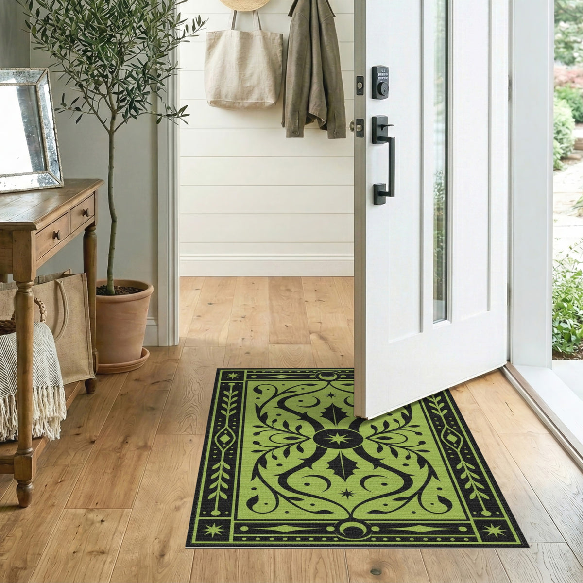 Green Floral Vintage Area Rug