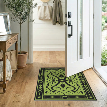 Green Floral Vintage Area Rug