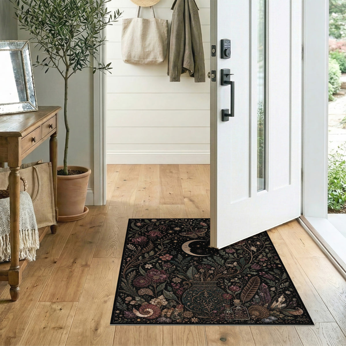 Mystical Moon Floral Purple Area Rug