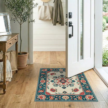Blue and Teal Medallion Teal Floral Medallion Vintage Area Rug