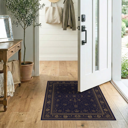 Blue and Teal Navy Gold Floral Persian Area Rug