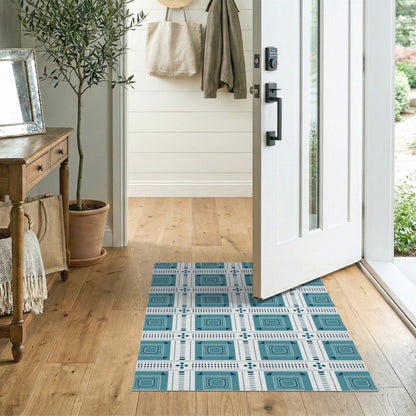 Blue and Teal Geometric Washable Area Rug
