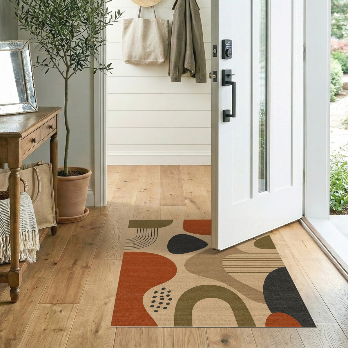 Earthy Abstract Area Rug in Brown Tan