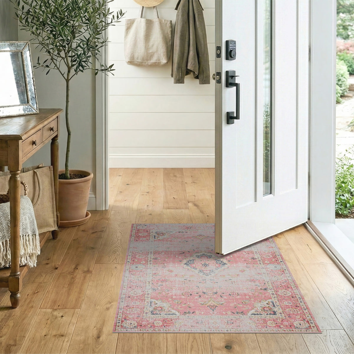 Pink Floral Vintage Washable No. 20 Area Rug