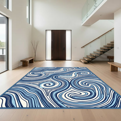 Abstract Navy Swirl Waves Rug