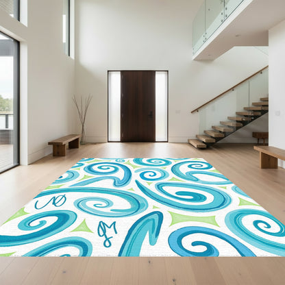 Turquoise Swirling Curls Whimsical Rug