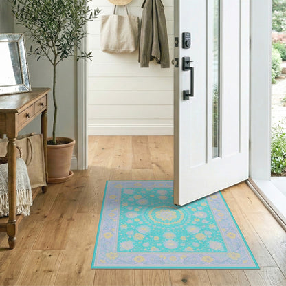 Washable Floral Vintage Teal Floral Vintage Washable Area Rug