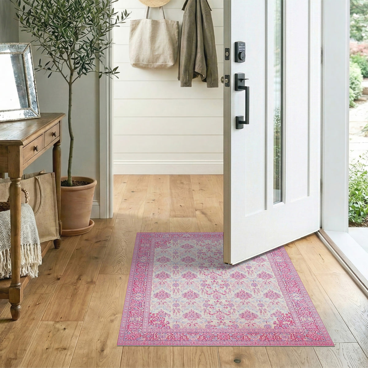 Pink Floral Persian Area Rug