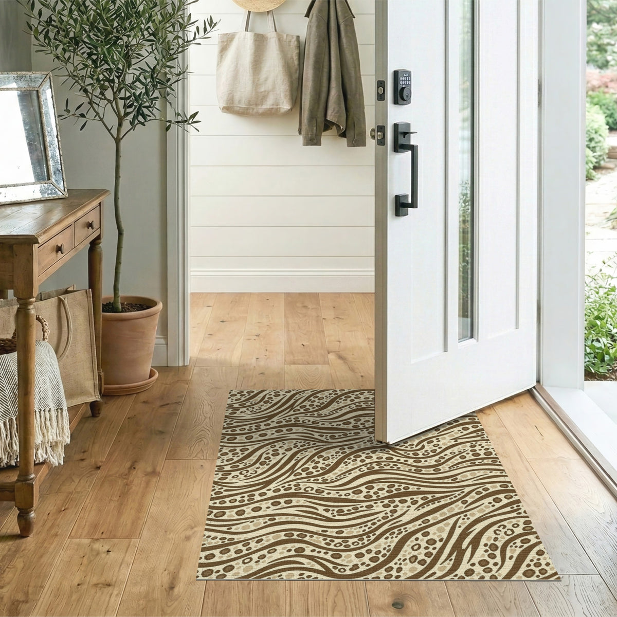 Brown Wavy Dot Abstract Area Rug